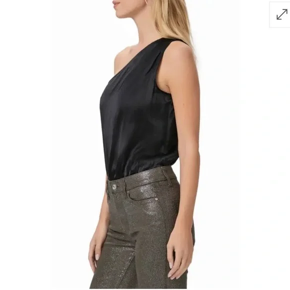 PAIGE Black One-Shoulder Silk Blouse - Picture 3 of 8